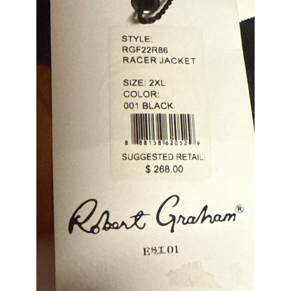 Robert Graham Men's Black Vegan Leather Moto Jacket Size 2XL New with Tags - Picture 3 of 3